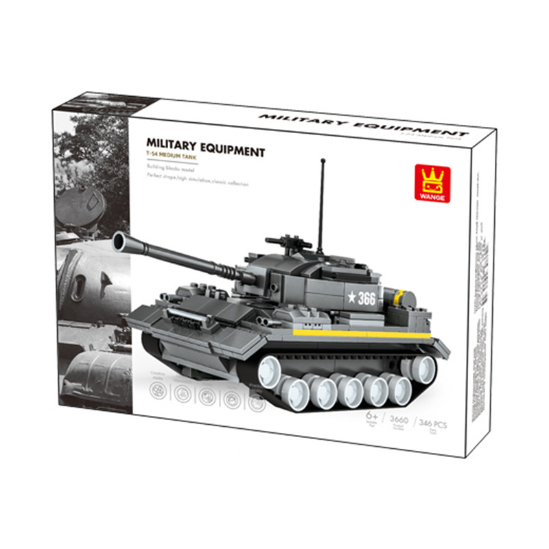 WANGE T-54 medium tank building blocks set with retail packaging featuring detailed armored vehicle design and military collection presentation