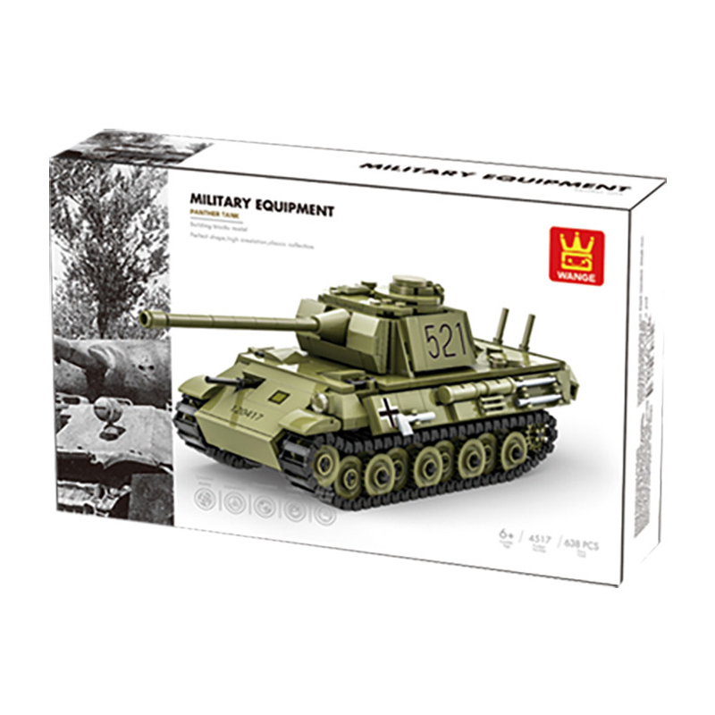 WANGE Panther Tank building blocks set packaging featuring detailed military tank artwork and collectible display presentation
