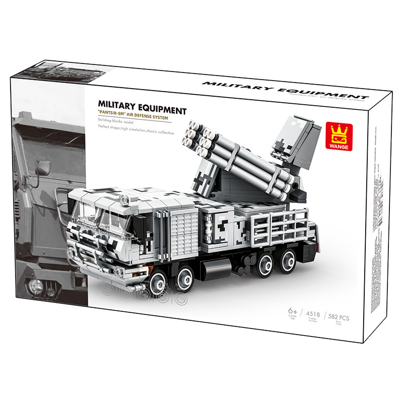 WANGE Pantsir-SM air defense system building blocks packaging featuring detailed missile launcher truck artwork and military-themed presentation box
