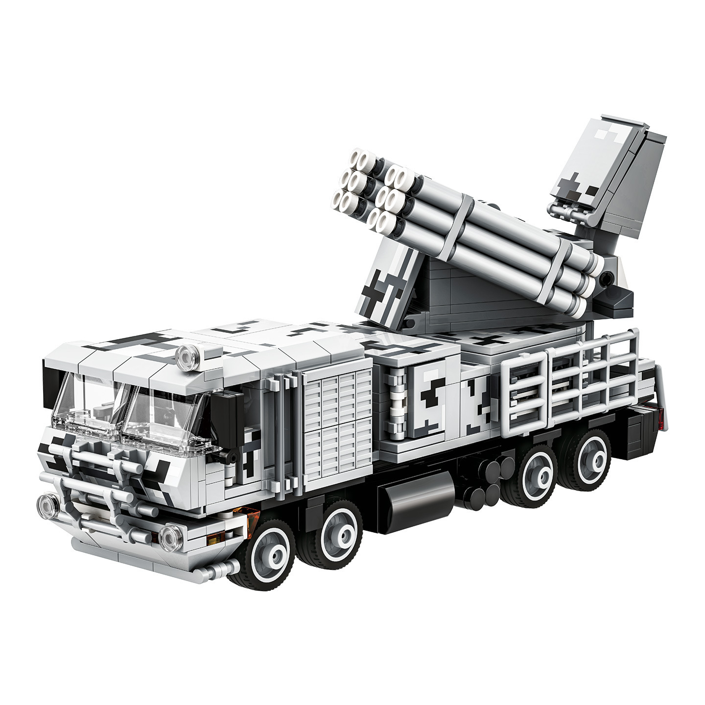 WANGE Pantsir-SM air defense system building blocks featuring detailed missile tubes, military camouflage styling, and multi-axle transport vehicle design