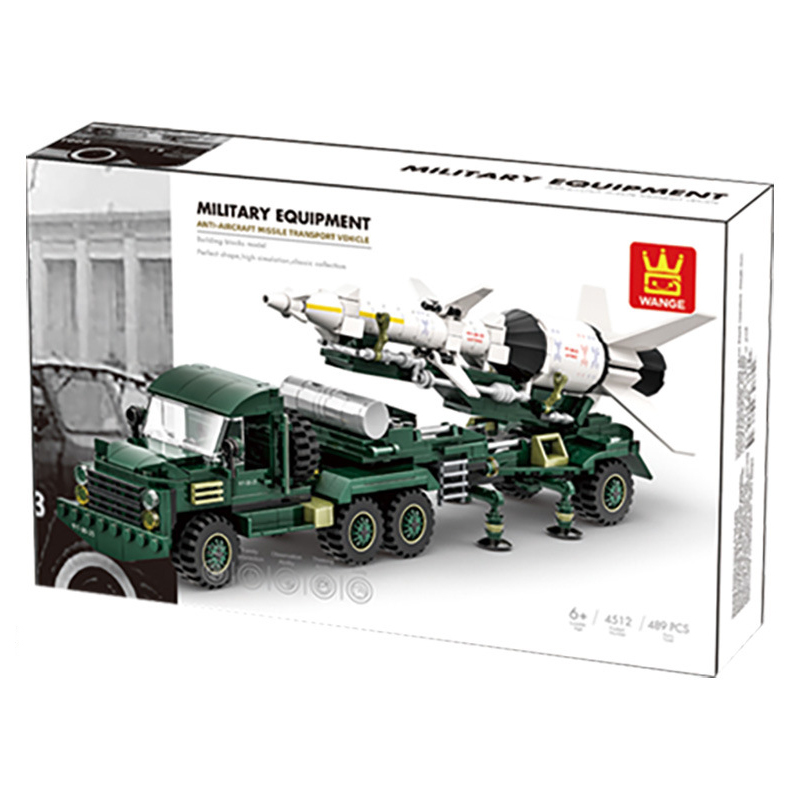 WANGE anti-aircraft missile transport vehicle building blocks retail box featuring detailed military truck and missile launcher artwork
