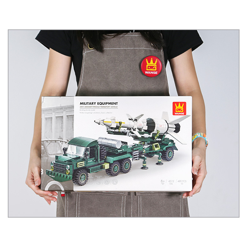WANGE anti-aircraft missile transport vehicle building blocks set packaging showing military transport truck model design