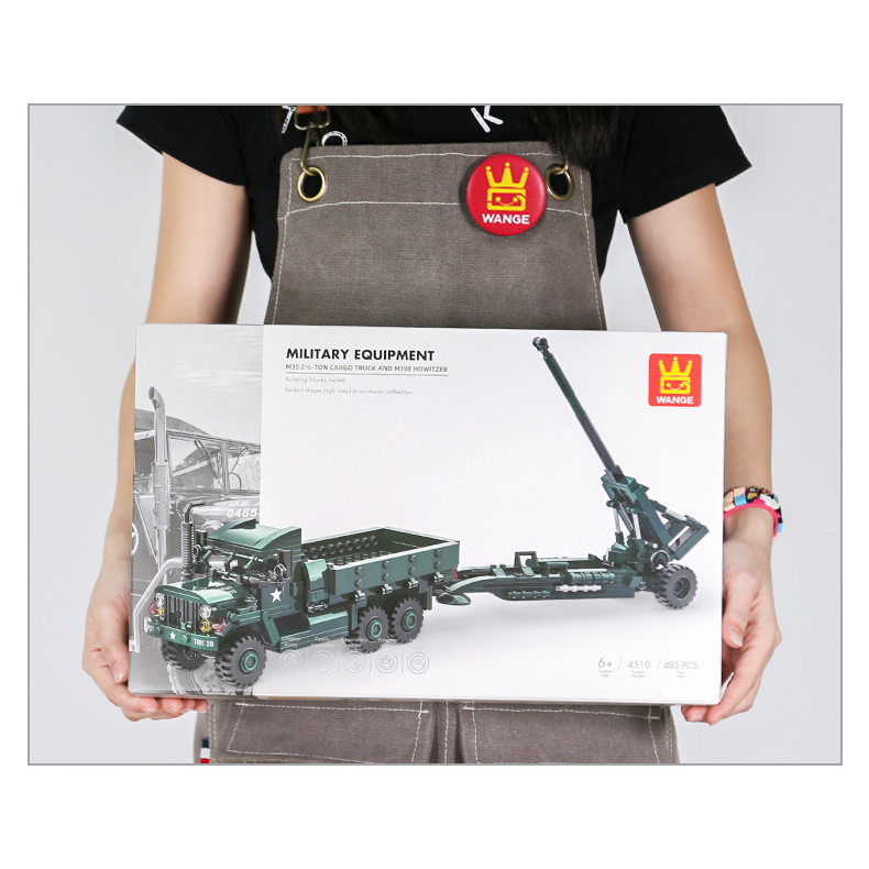 WANGE M35A2 cargo truck and M198 howitzer building blocks set with premium display packaging and realistic military vehicle design