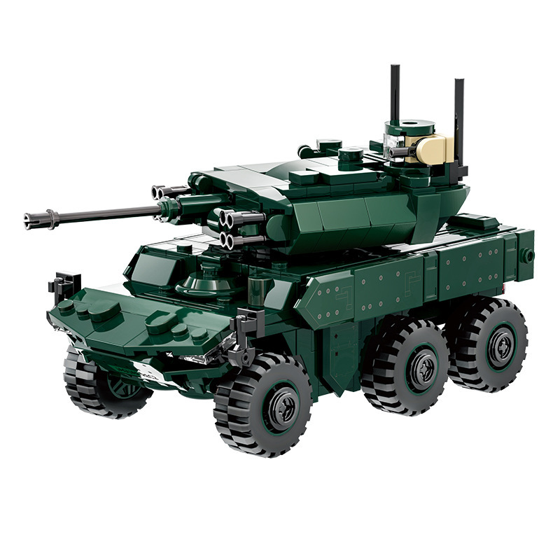 EBRC Jaguar armored vehicle building blocks model featuring rotating turret, long cannon barrel, armored body panels, and detailed military styling