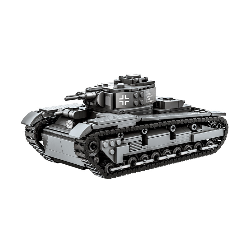 WANGE Neubaufahrzeug NBFZ heavy tank building blocks model shown on a clean white background with detailed multi-turret armored vehicle design
