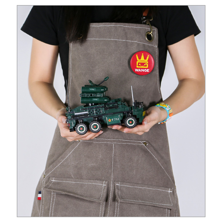Built anti-aircraft missile vehicle building blocks model showcasing compact armored truck design, missile launcher details, and display-ready construction set