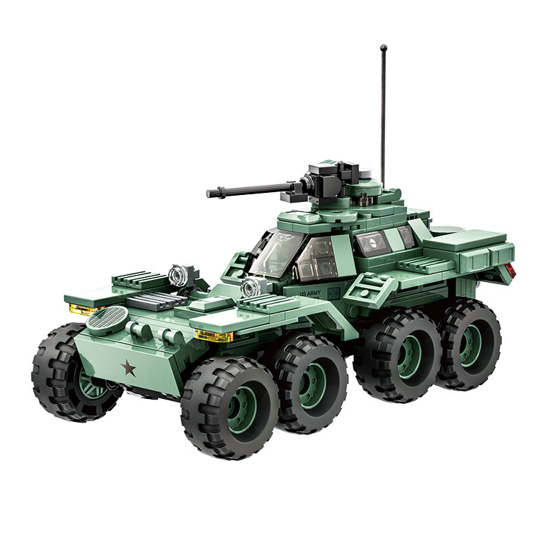 WANGE The Lockheed XM808 Twister building blocks military vehicle model displayed on a clean background, featuring detailed armored body styling, rotating turret, and rugged multi-wheel design