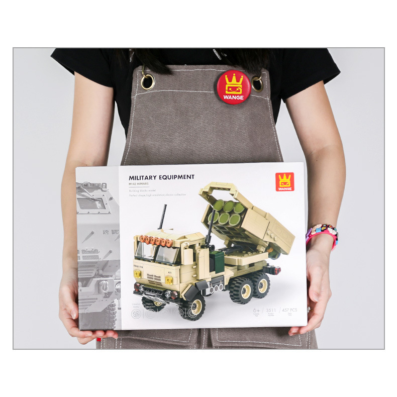 WANGE M142 HIMARS military equipment building blocks box displayed for product packaging presentation and collectible model showcase