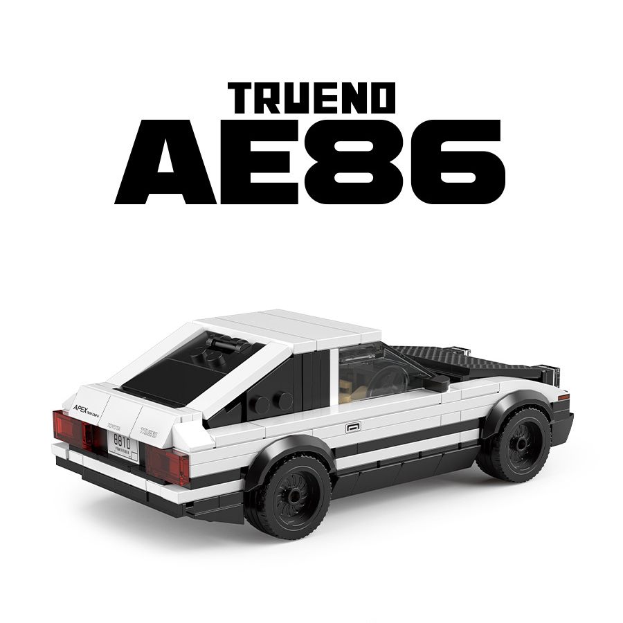 Rear three-quarter view of Toyota AE86 Trueno building blocks model with classic JDM coupe design