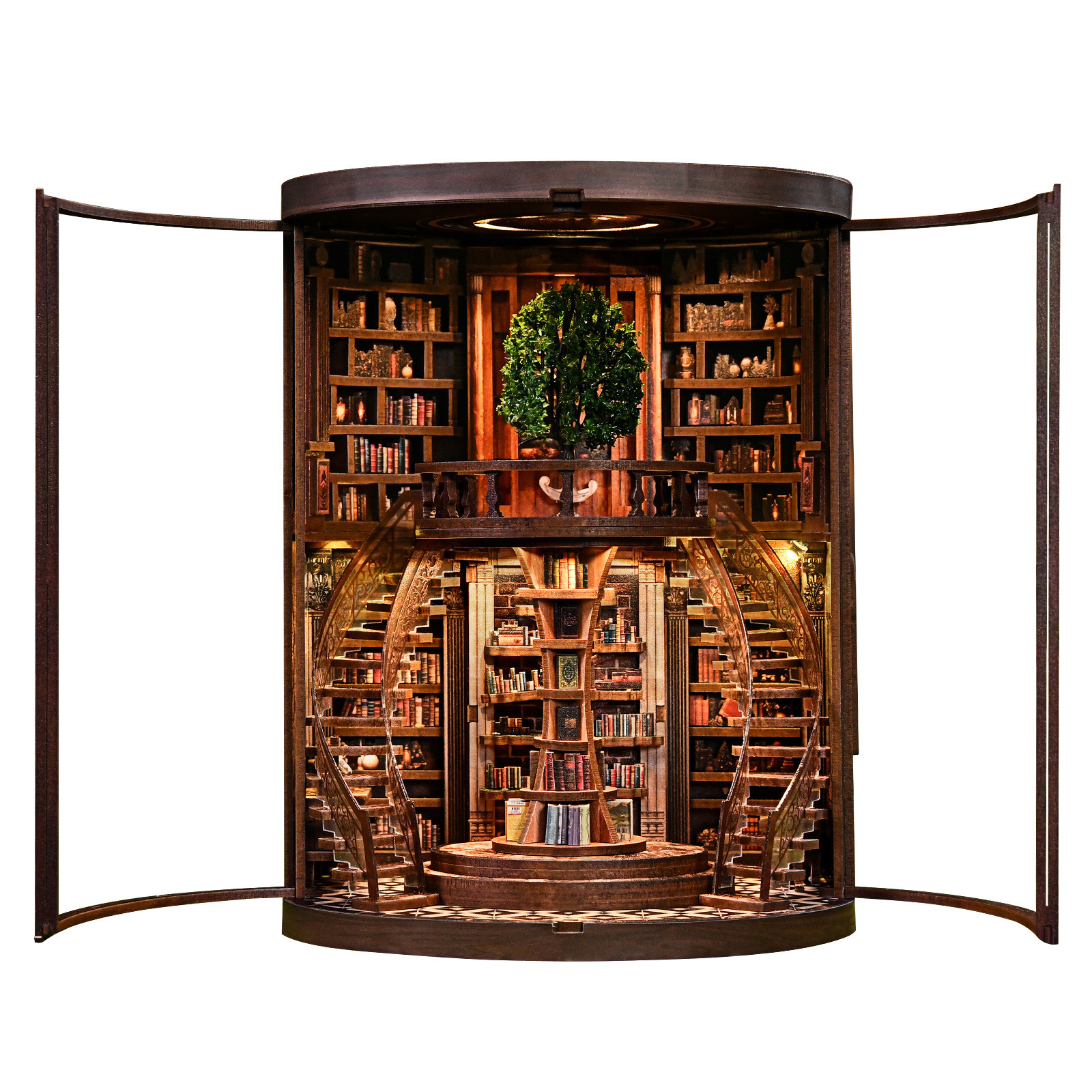 Xinyue Wisdom Rings Book Repository DIY book nook with opening display doors, curved staircases, and layered bookshelf details