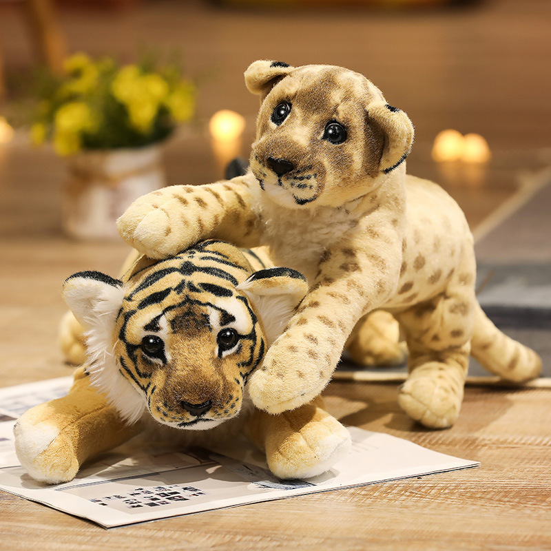 Realistic lion and tiger plush toys with detailed animal patterns, soft plush fabric, and cozy wildlife-inspired designs for display and cuddling