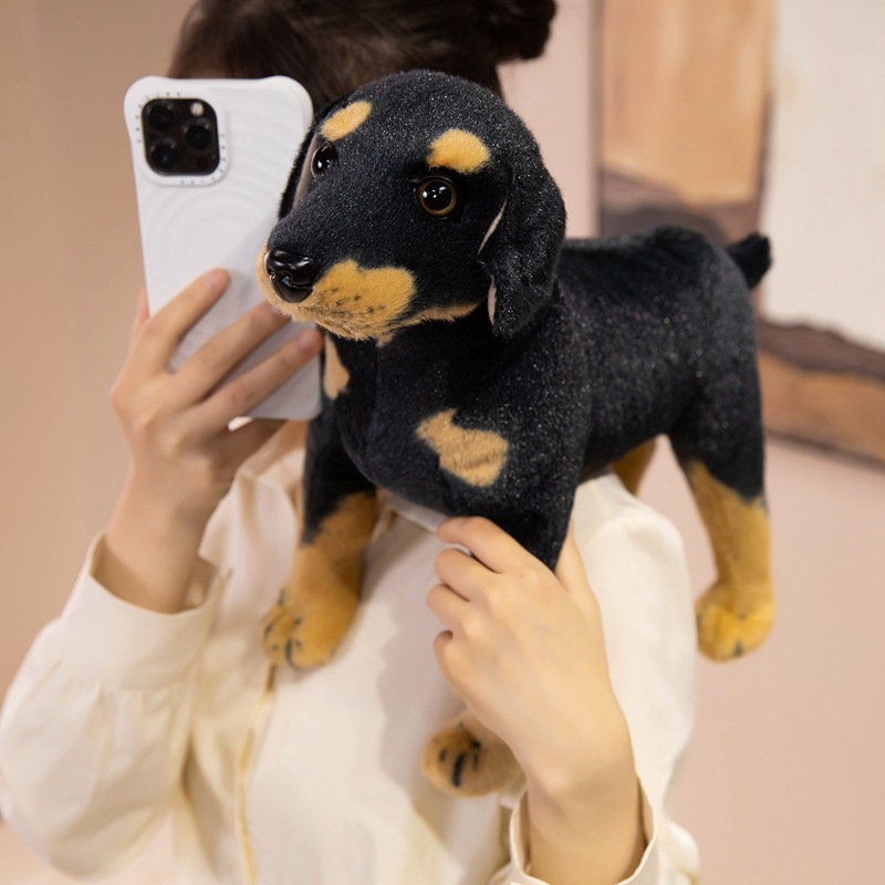 Realistic Rottweiler plush toy displayed as a cuddly companion for everyday comfort