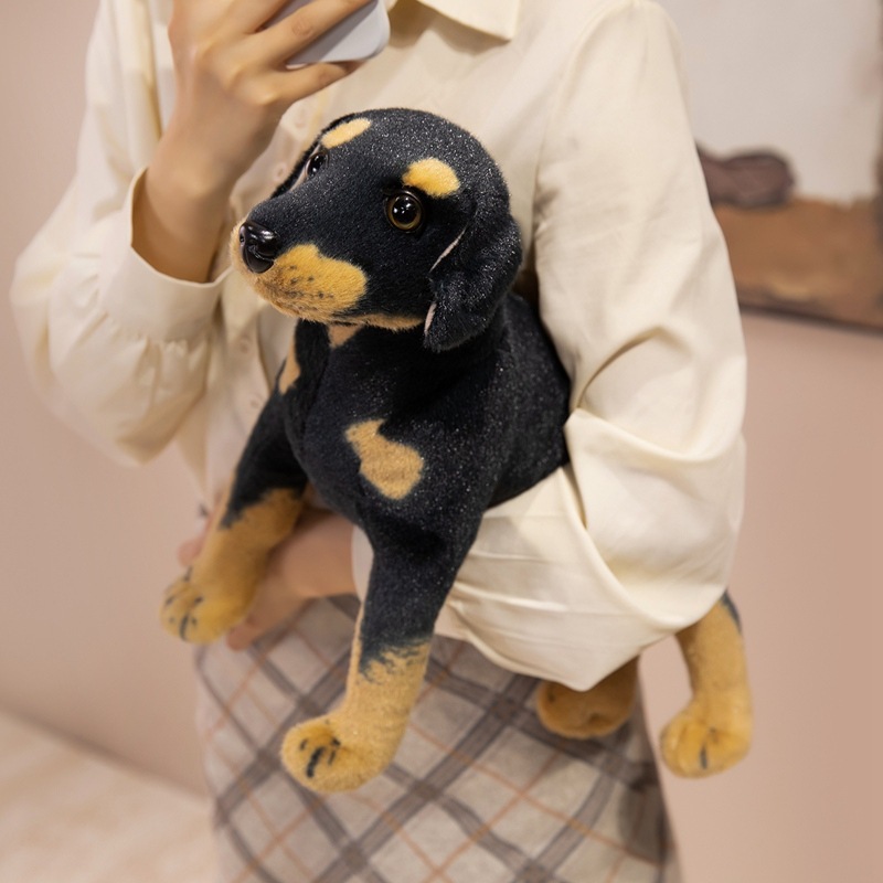 Realistic Rottweiler stuffed animal designed for hugging, display, and cozy home decor