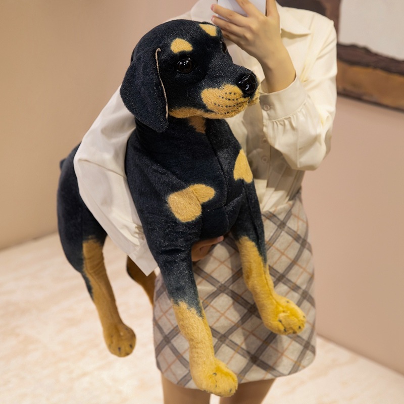 Realistic Rottweiler plush toy showcasing its lifelike appearance and detailed craftsmanship