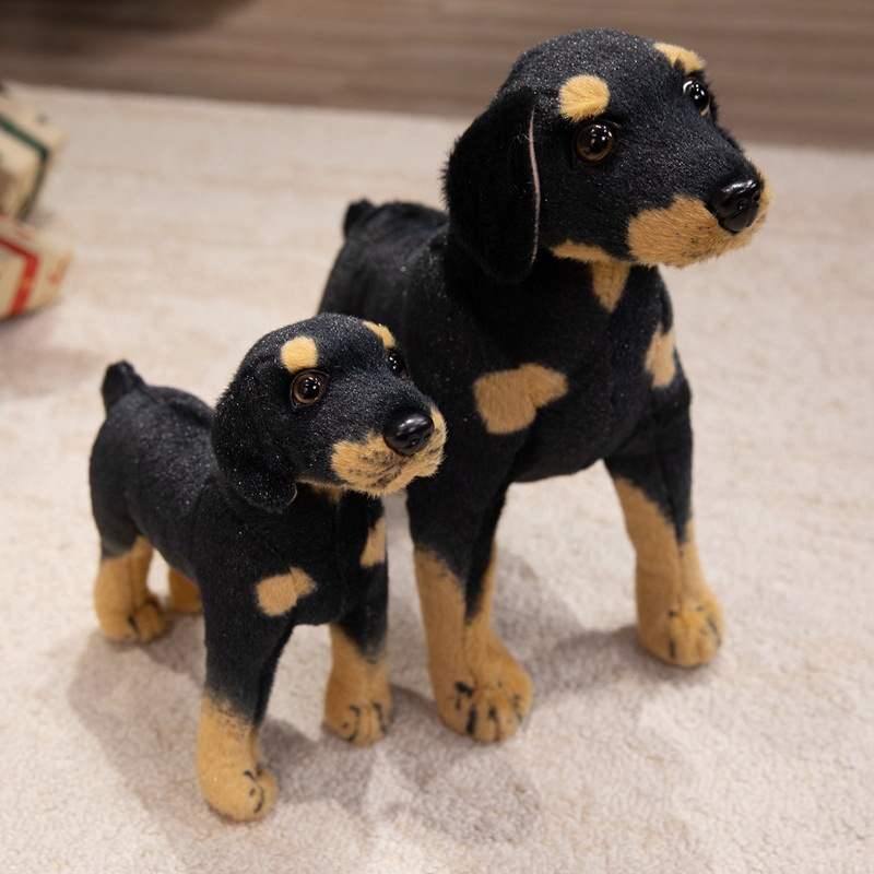 Realistic Rottweiler plush toys in multiple sizes with lifelike black and tan details