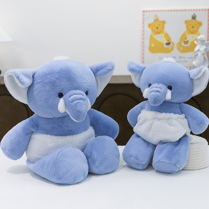 Blue elephant plush toy in two sizes, featuring soft plush fabric, floppy ears, and a cuddly design for cozy room decor and everyday comfort