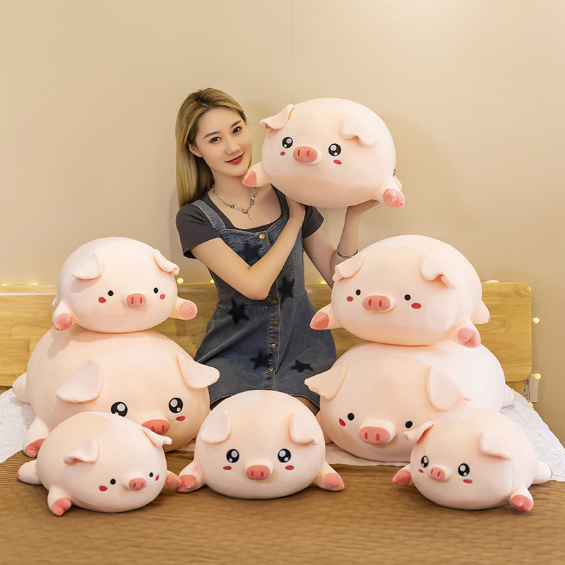 Round Pig Plush Pillow available in multiple sizes and eye styles