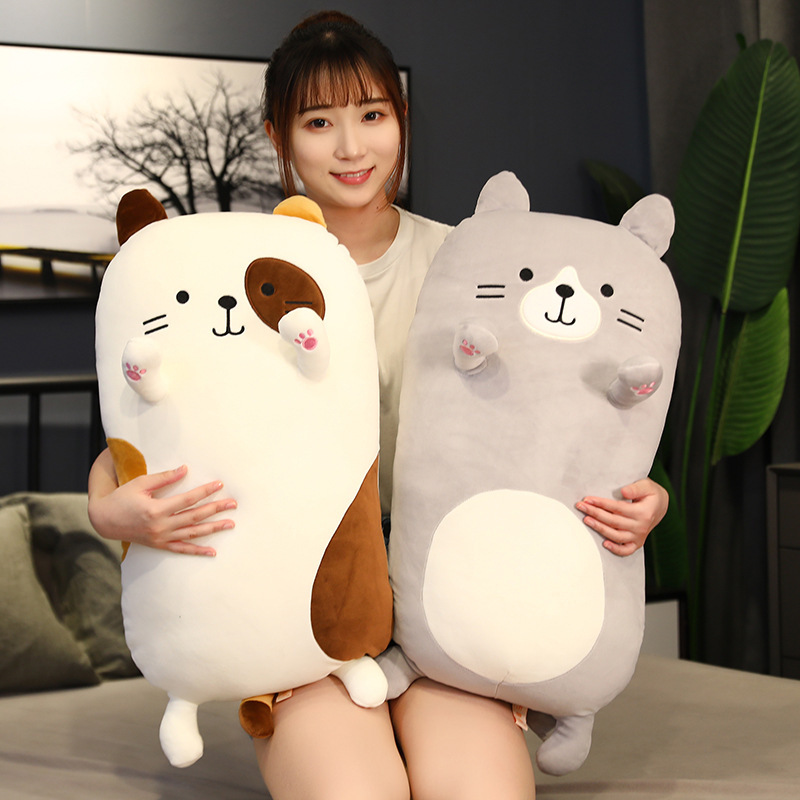 Calico Cat and Gray Cat Plush Pillows with soft plush texture, embroidered facial details, and cozy cushion designs