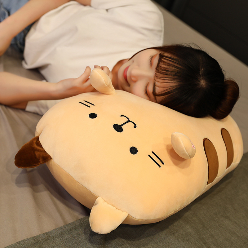 Brown Cat Plush Pillow with soft plush fabric and fluffy filling, ideal for resting and relaxation