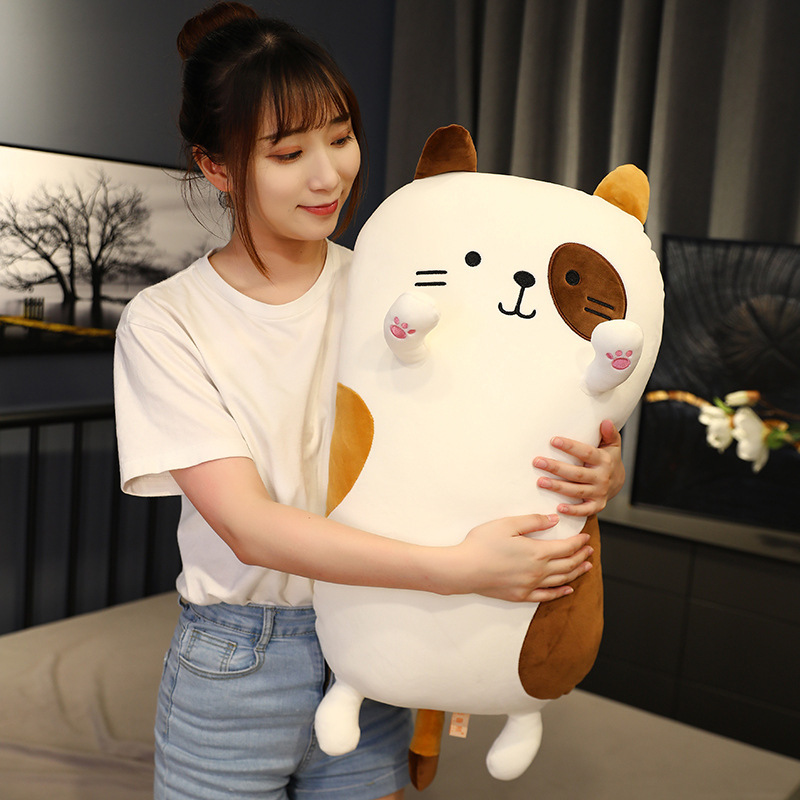 Calico Cat Plush Pillow with embroidered whiskers, raised paw details, and a soft plush design for hugging and everyday comfort