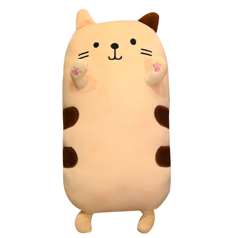 Brown Cat Plush Pillow with embroidered whiskers, paw details, soft plush fabric, and a cozy cushion design for home decor and relaxation