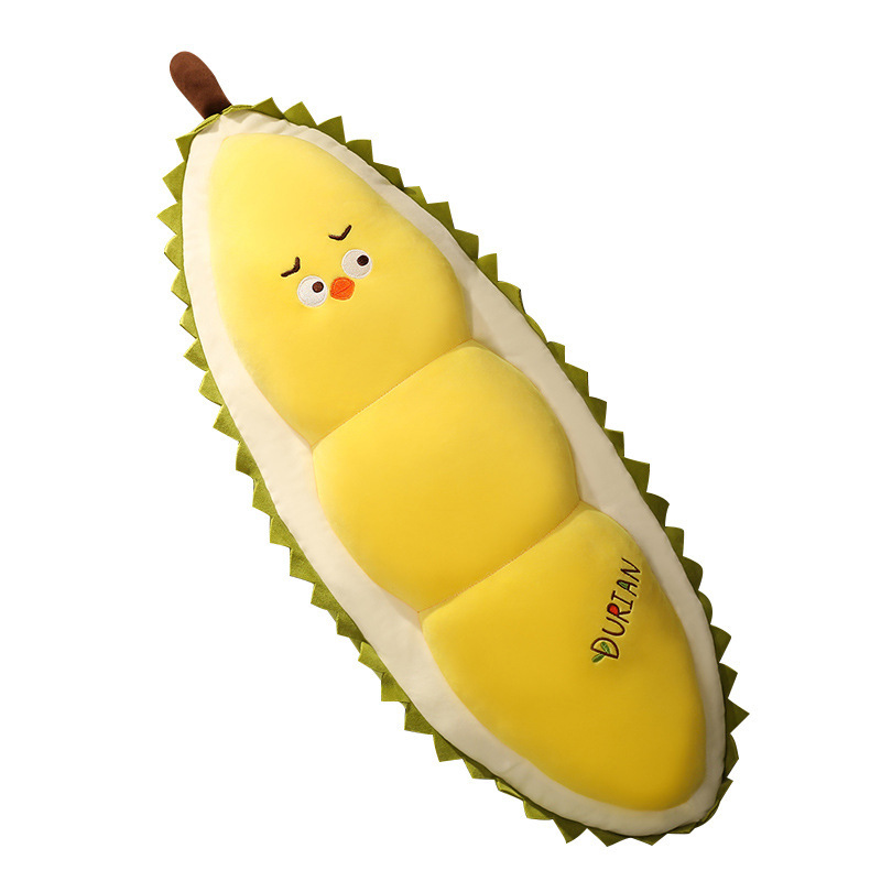 Durian Chick Plush Pillow with a playful chick expression, durian-inspired design, soft plush fabric, and fluffy PP cotton filling for hugging and relaxation