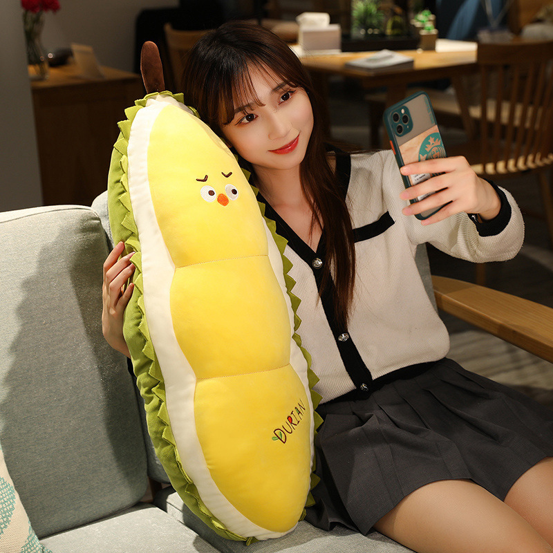 Durian Chick Plush Pillow with a cute chick face and durian-inspired design, ideal for hugging, relaxing, and adding playful charm to living spaces