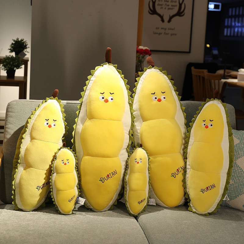 Durian Chick Plush Pillows displayed in multiple sizes, featuring a cute chick character, soft plush construction, and playful fruit-inspired styling