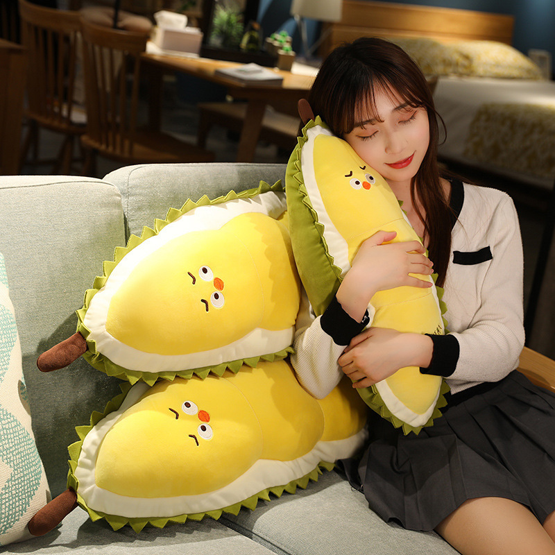 Durian Chick Plush Pillows designed for hugging and relaxation, featuring soft plush fabric and a cute durian-inspired character design