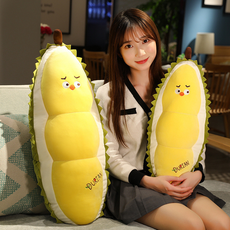 Durian Chick Plush Pillows in 70 cm and 50 cm sizes, featuring a cute chick face, durian-inspired design, and soft plush fabric for hugging and home decor