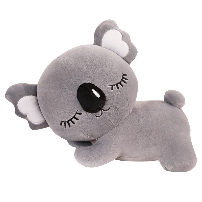 Gray Koala Plush Pillow featuring a sleeping koala design, embroidered details, and soft plush fabric