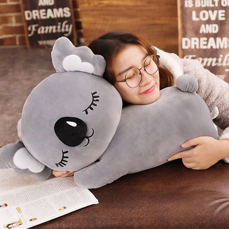 Gray Koala Plush Pillow with a soft plush texture, designed for cuddling, lounging, and everyday comfort