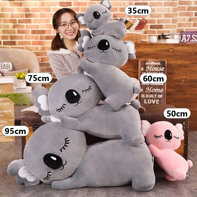 Koala Plush Pillow size comparison showing 35 cm, 50 cm, 60 cm, 75 cm, and 95 cm options