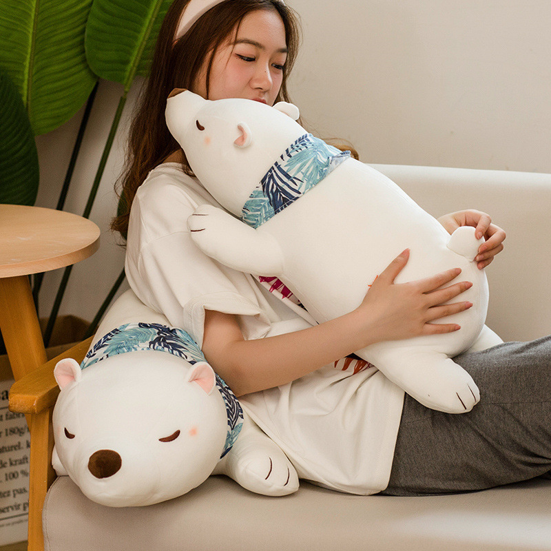 Polar Bear Plush Pillows used for cuddling and relaxing, featuring a soft sleeping bear design and cozy plush comfort