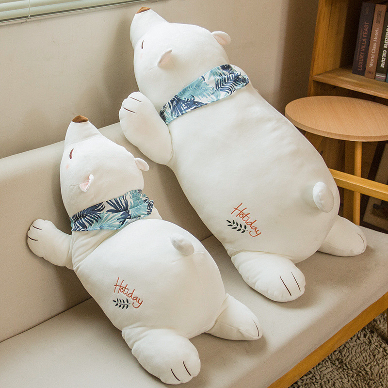 Polar Bear Plush Pillows displayed from the back, showcasing the fluffy tail, embroidered details, and soft plush construction