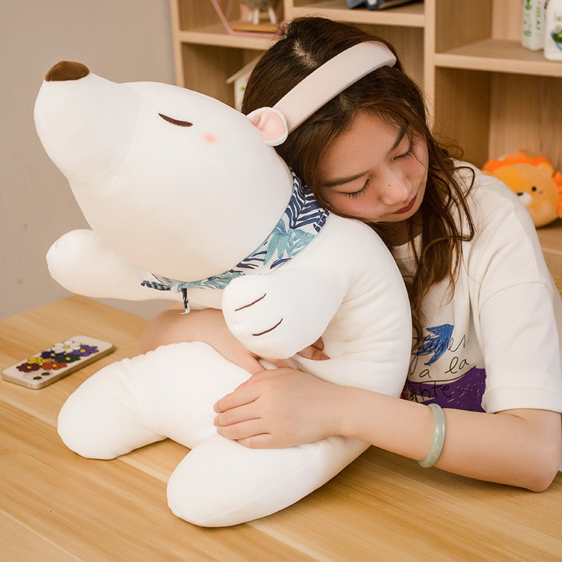 Soft Polar Bear Plush Pillow used for cuddling and relaxation, featuring a gentle sleeping bear design and plush comfort