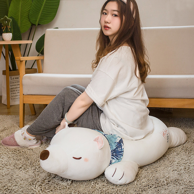 Polar Bear Plush Pillow used as a soft floor cushion, featuring a sleeping bear design and plush support for relaxing at home