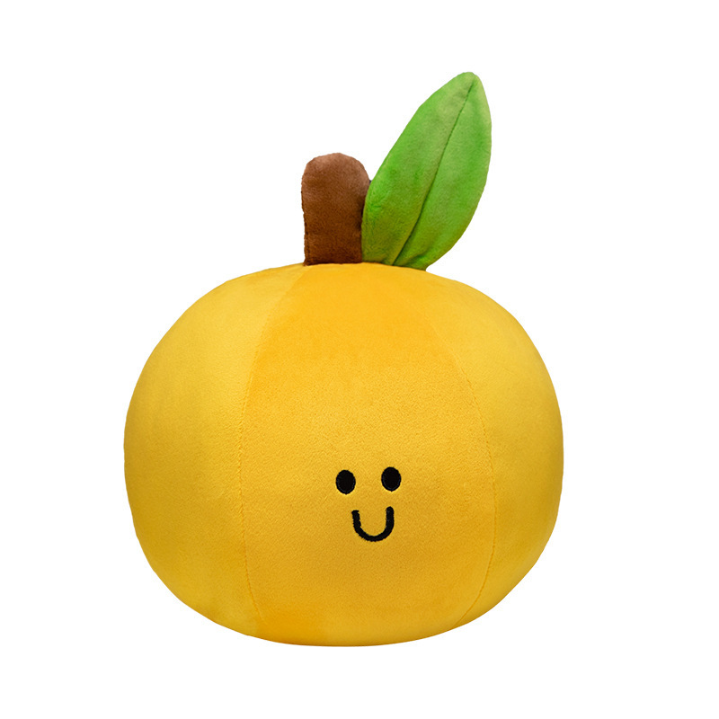 Orange Fruit Plush Toy with a smiling embroidered face, soft plush fabric, and leaf detail for cuddling or display