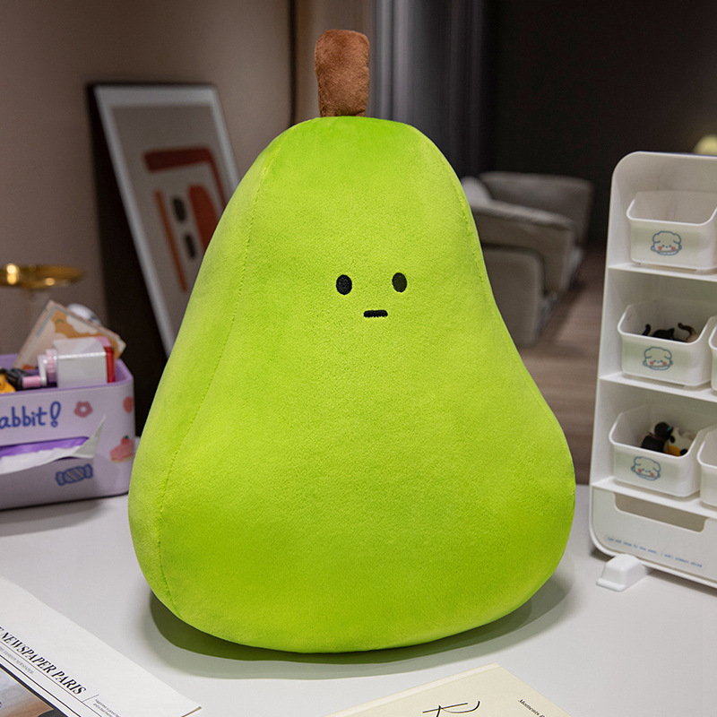 Pear Fruit Plush Toy featuring a pear-shaped design, soft plush texture, and minimalist embroidered expression