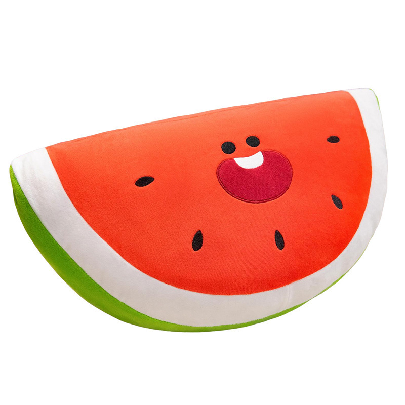 Watermelon Plush Toy featuring a cheerful smiling face, soft plush fabric, and vibrant fruit-inspired design for cuddling or room decor
