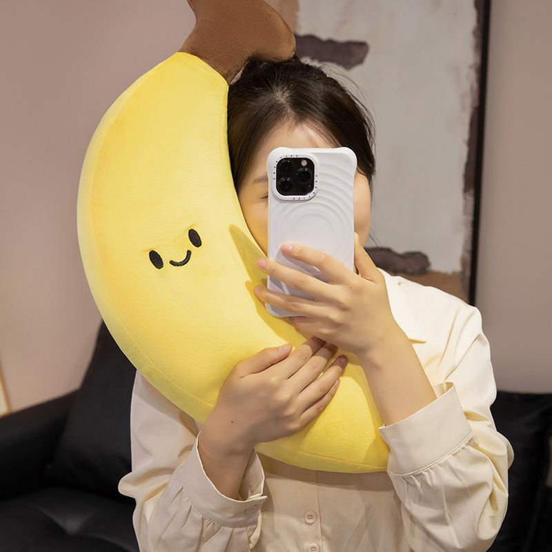 Banana Plush Toy with soft plush fabric and a curved banana shape, perfect for cuddling, lounging, or cozy room decor