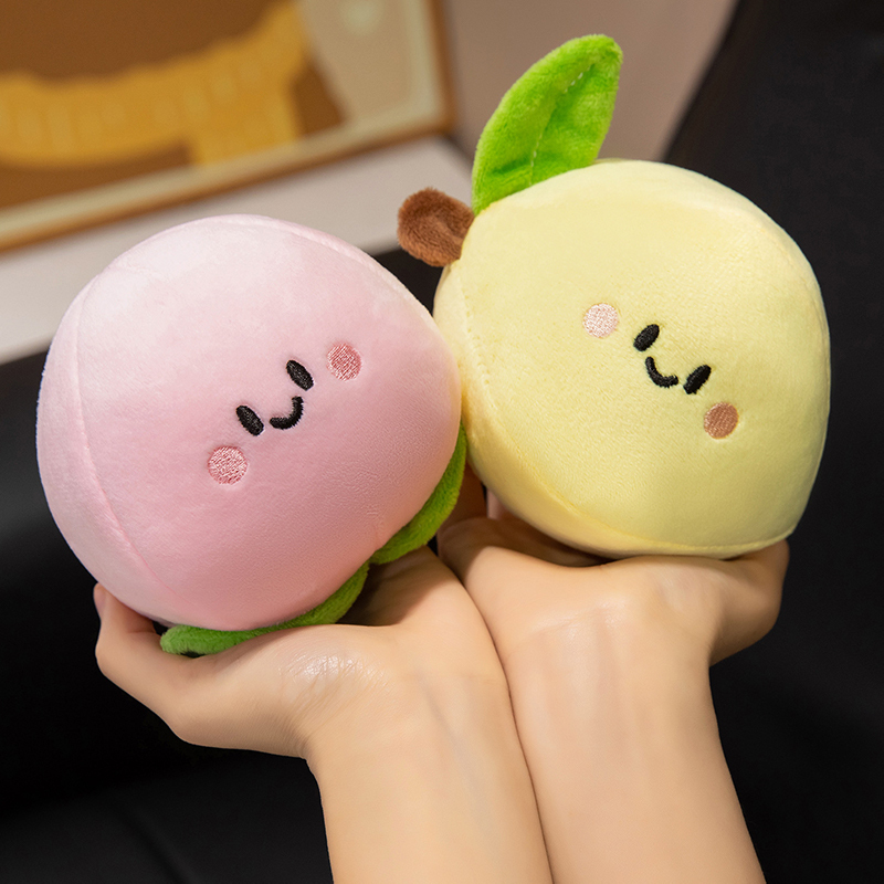 Peach and Lemon Plush Toys featuring embroidered facial details, soft plush fabric, and compact fruit-inspired designs