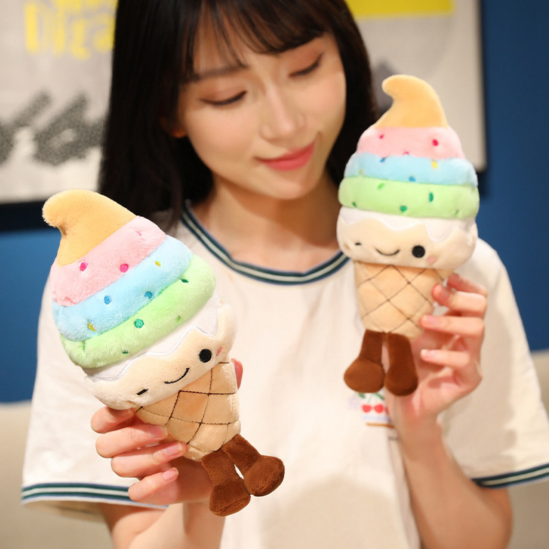 Rainbow Ice Cream Plush Toy featuring soft plush fabric, rainbow-colored layers, and playful dangling legs for display or gifting