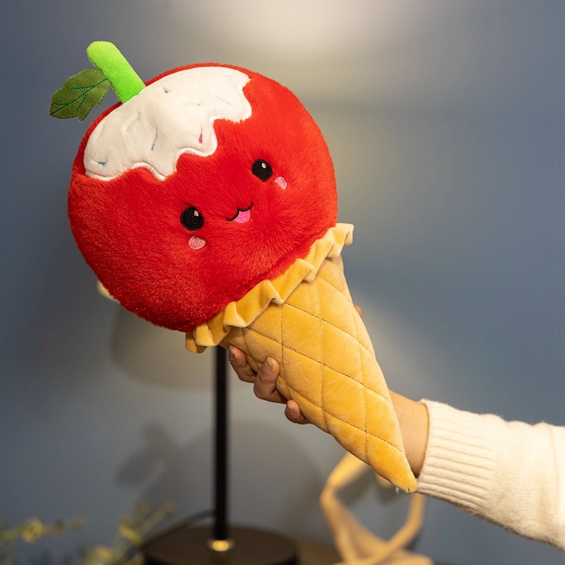 Apple Ice Cream Plush Toy featuring a cheerful fruit-inspired design, soft plush fabric, embroidered details, and a waffle cone shape
