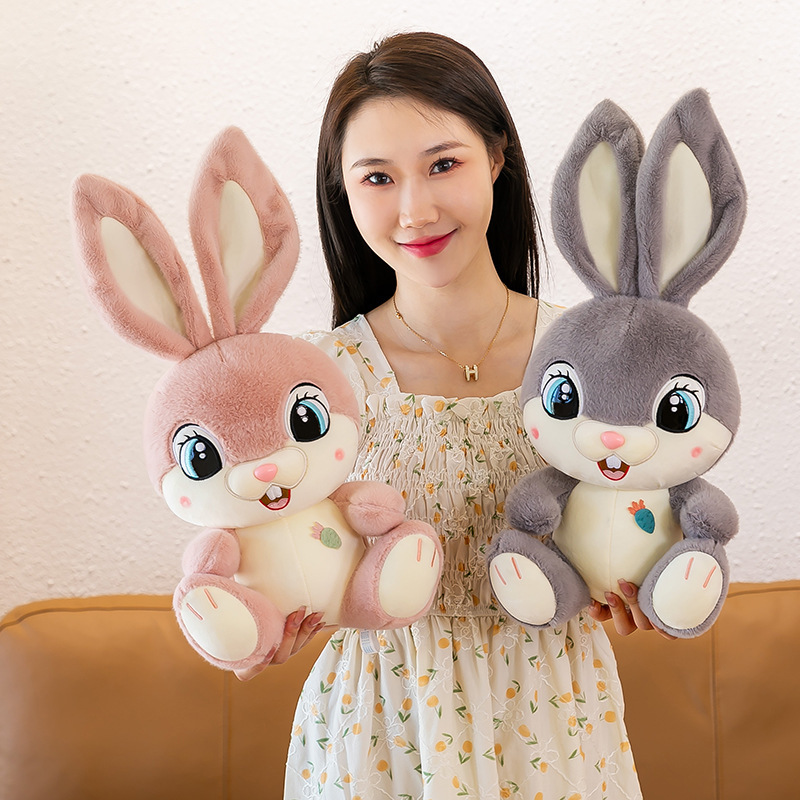 Sweet Bunny plush toys in pink and gray displayed together, featuring ultra-soft plush fabric, cute bunny expressions, and comforting cuddle-friendly size