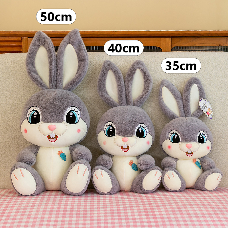 Sweet Bunny plush toy size comparison featuring 35 cm, 40 cm, and 50 cm options, highlighting the cuddly bunny design and available sizes