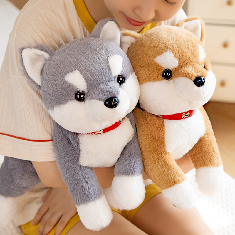 Brown and gray Shiba Inu plush toys perfect for cuddling, decorating beds, and everyday comfort