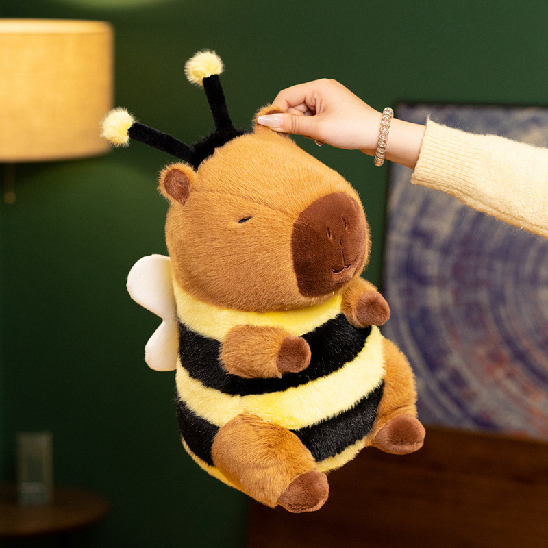 Bee Capybara Plush Toy showcasing its soft plush texture, fluffy wings, and squeezable bee-inspired design