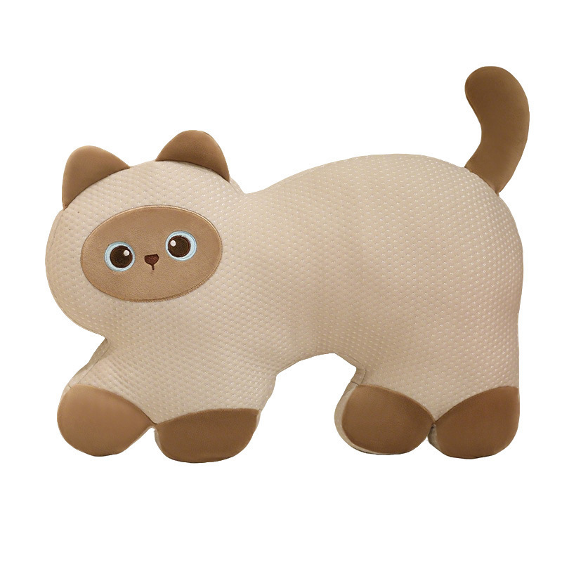 Siamese Cat cooling plush pillow with soft textured fabric, embroidered facial details, and a charming cat-shaped silhouette for cuddling and decoration