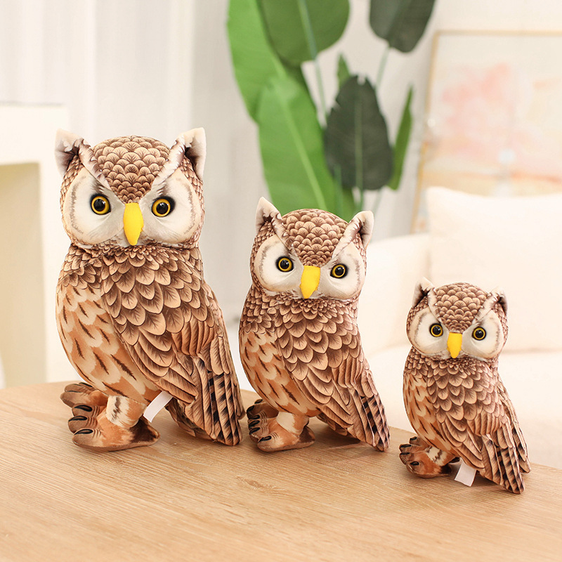 Cute Owl Plush Toy in multiple sizes featuring detailed feather-inspired printing, soft plush fabric, and woodland-inspired decorative charm